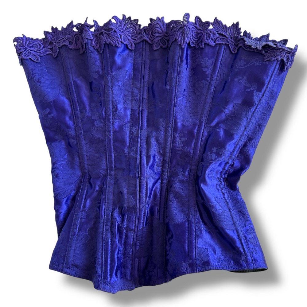VTG Empire Intimates Corset Purple Satin Boned Lace Up | Sz 32